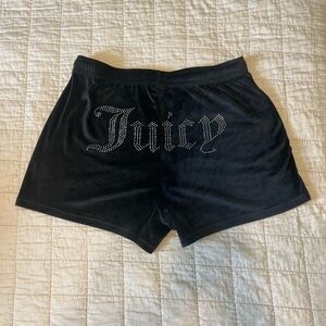 Velour Juicy Couture sleep shorts with rhinestone booty detail.